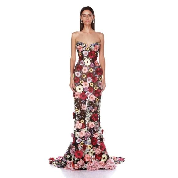 $1500 New Bronx and Banco Jasmine Multi Floral Embroidered Straples Gown Sz L /8 - Picture 12 of 16
